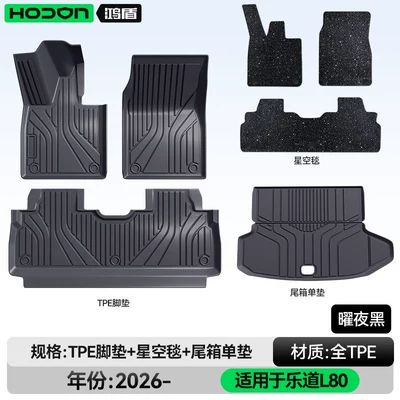 Car Interior Floor Mats Modification, Modelə uyğun ayaqaltı - ledao-l80-26-models-five-seats-package-model-black-tpe-thickening-black-starry-sky-blanket-single-trunk-pad