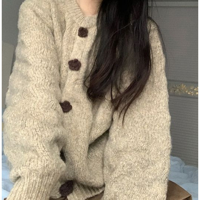 24 invierno Puyuan perezoso suéter vintage mujer engrosado cardigan chaqueta de punto blando camisa glutinosa otra image 1