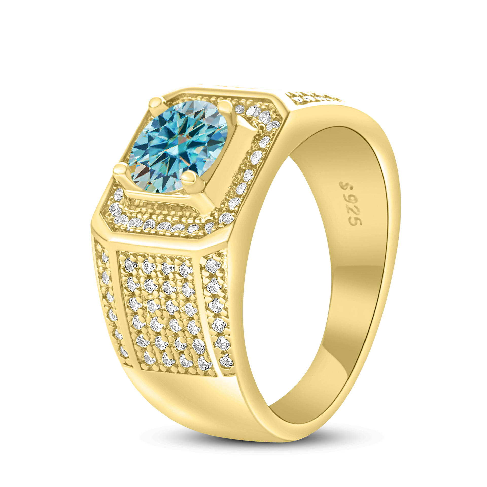 Anillo de hombre de plata esterlina 925 1 quilates de piedra de mosaico anillo de hombre chapado en oro atmósfera para enviar a los fabricantes de novio en stock al por mayor