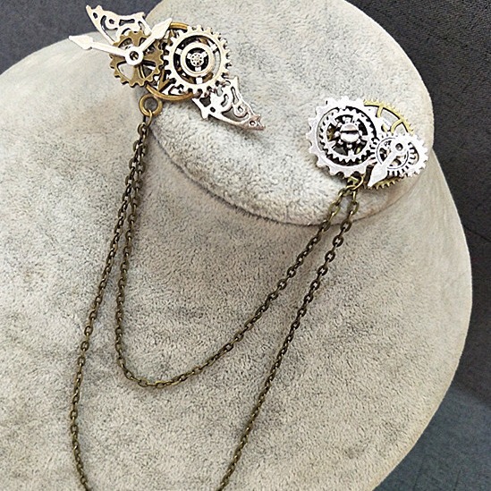 Daifa gay shirt suit vest accessories mechanical steampunk gear chain collar pin brooch