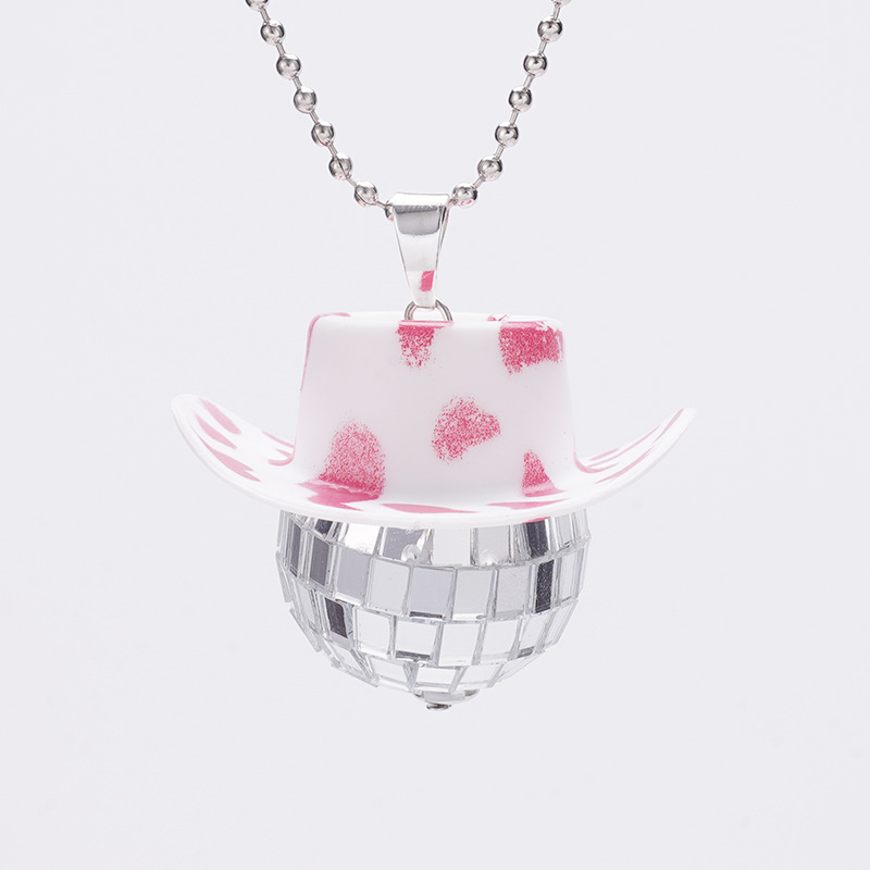 2023 Comercio exterior transfronterizo nueva bola de cristal colgante sombrero de vaquero discoteca espejo bola collar europeo y americano accesorios creativos