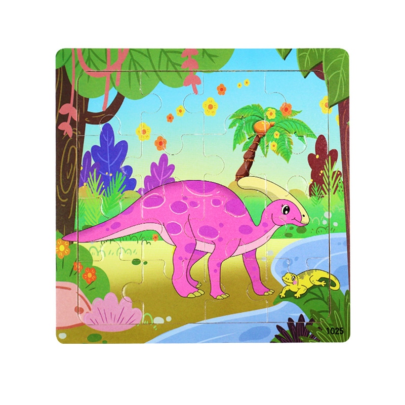 16 piezas de puzzle de madera para niños animales dinosaurios dibujos animados puzzle plano de madera para bebés de educación temprana juguetes de inteligencia image 30