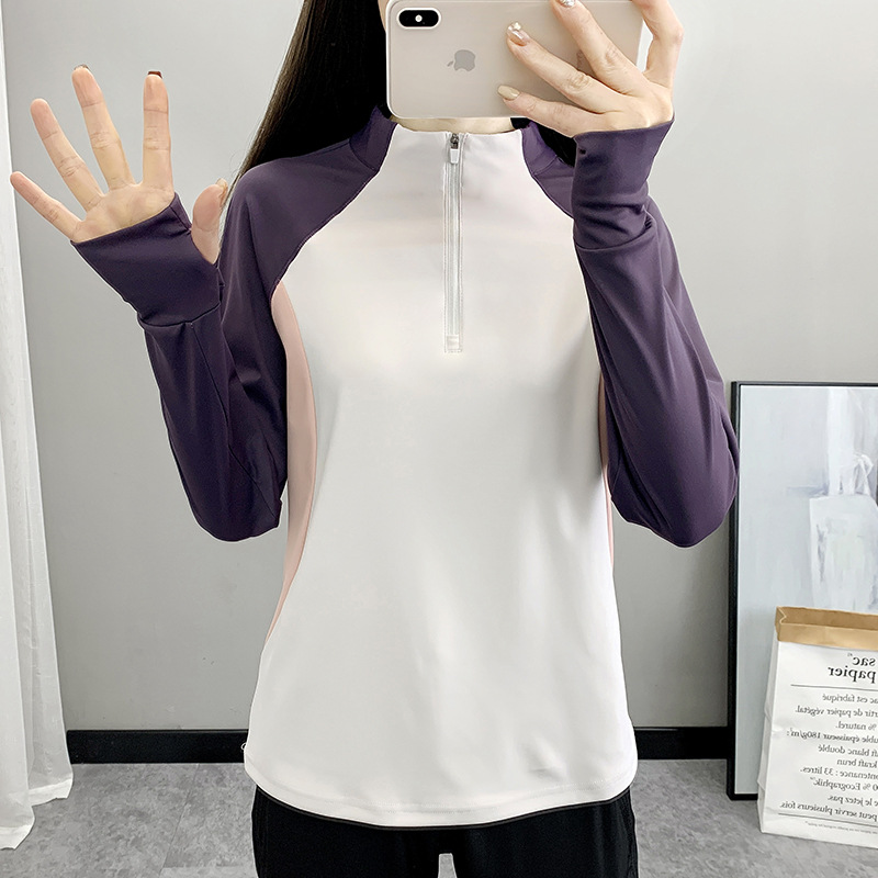 2606 Spring and Autumn New Quick-drying Clothes Women's Long-sleeved Finger Outdoor Sports T-shirt Elastic Breathable Yoga Base Shirt