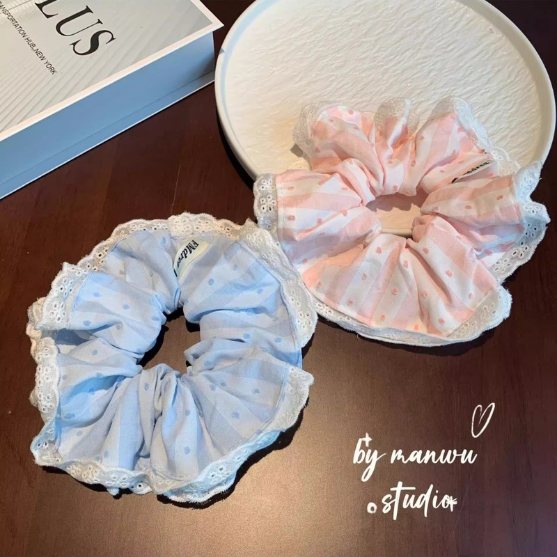 甜美韩系发圈发饰芭蕾风波点双层蕾丝花边大肠发圈温柔发绳头饰女|undefined