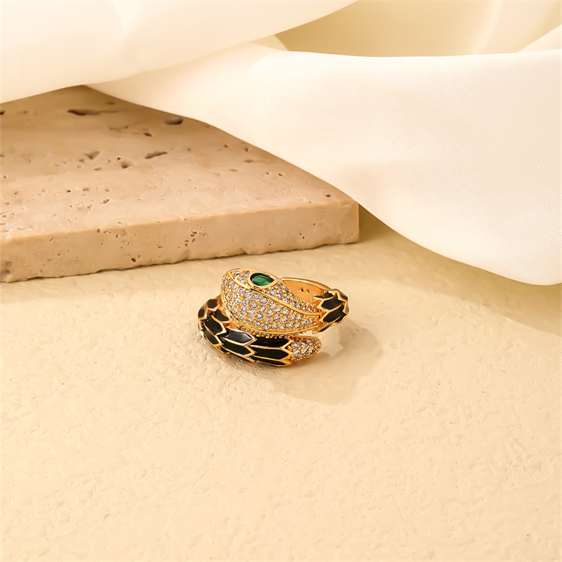 Parure de bijoux serpentine pleine de diamants, bague bracelet en zircon, personnalité de luxe légère, tête de léopard de l'industrie lourde_voghion.com
