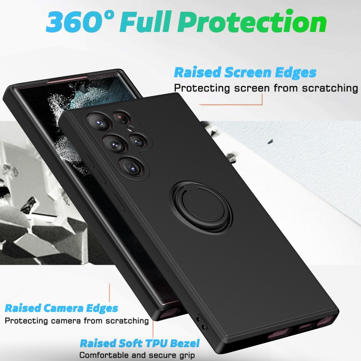 Funda protectora de silicona líquida para teléfono móvil Samsung S26, Note20Ultra, A15, A55, con anillo de soporte y tacto suave.