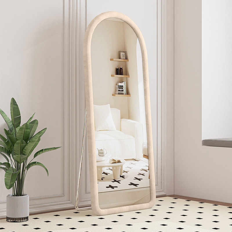 全身鏡網紅落地鏡奶油ins風 試衣穿衣鏡法式家用女生臥室異形鏡子