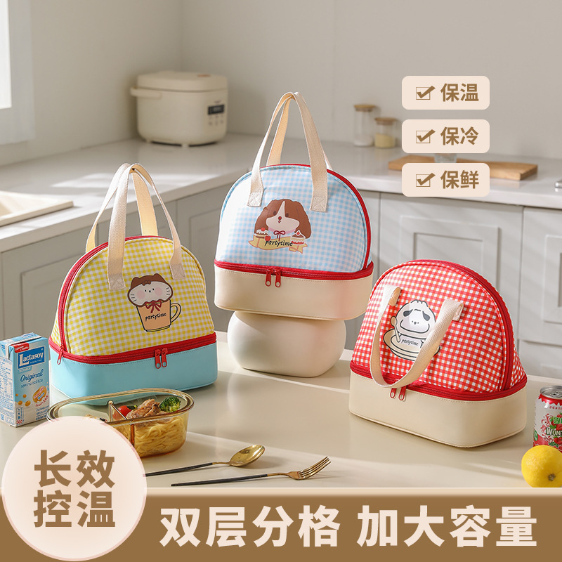 二重弁当箱、ハンドバッグ、学生サラリーマン弁当、保冷バッグ、ランチバッグ、ポータブルピクニックバッグ|undefined