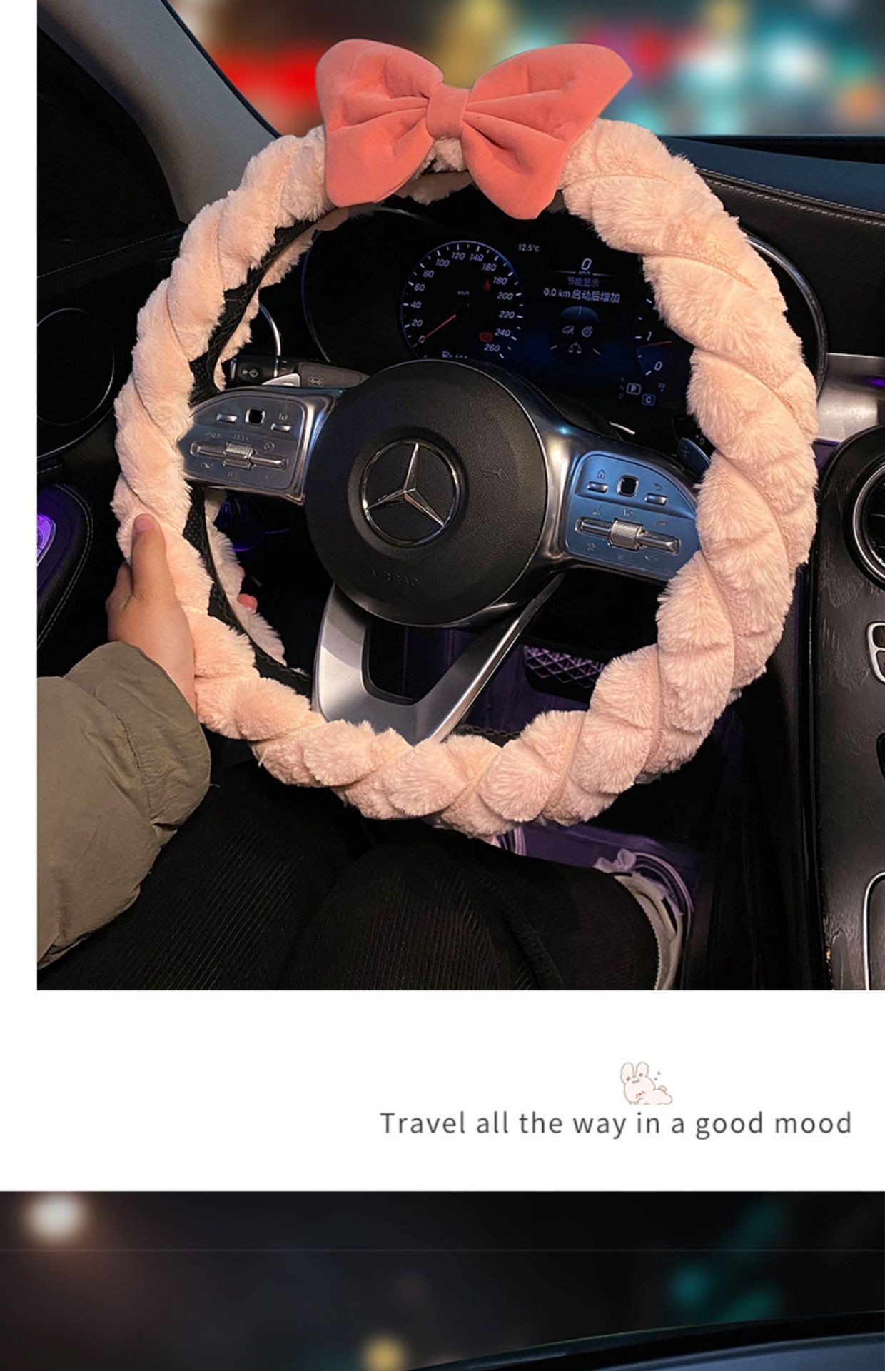 Car Bow Steering Wheel Cover Winter Plush Warm Anti-freeze Handle Cover Cute Female Car Interior Supplies