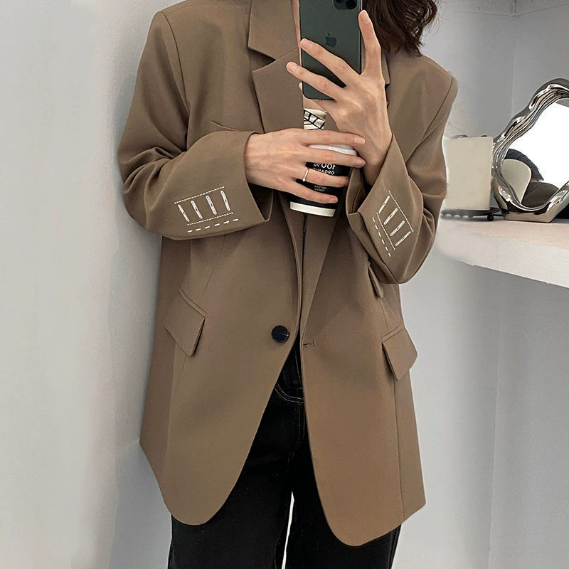 Женская одежда больших размеров, весна-осень 2024, новый стиль, вышитый блейзер для полных женщин, костюм для похудения 100kg 【2272】