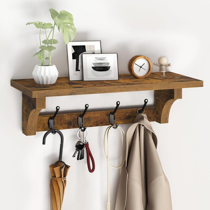 Wooden Wall-Mounted Coat Rack with Metal Hooks, Suitable for Living Room, Farmhouse Wood Walls, Bathroom, and Bedroom Wooden Wall-Mounted Coat Rack with Metal Hooks, Suitable for Living Room, Farmhouse Wood Walls, Bathroom, and Bedroom