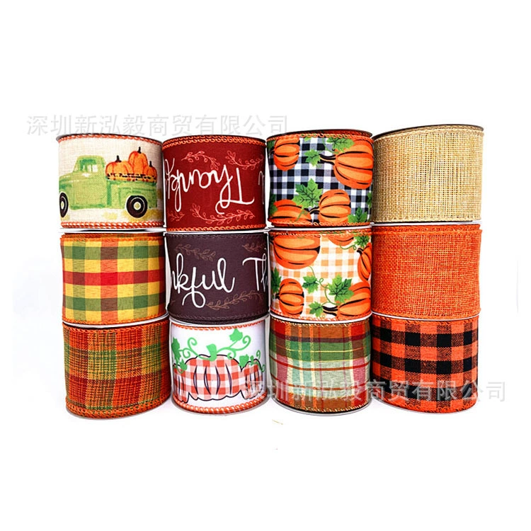Лента Hongyi Лента благодарения Тематическая лента осеннего урожая Тыквенная лента Клетчатая лента Декоративная лента Дня благодарения