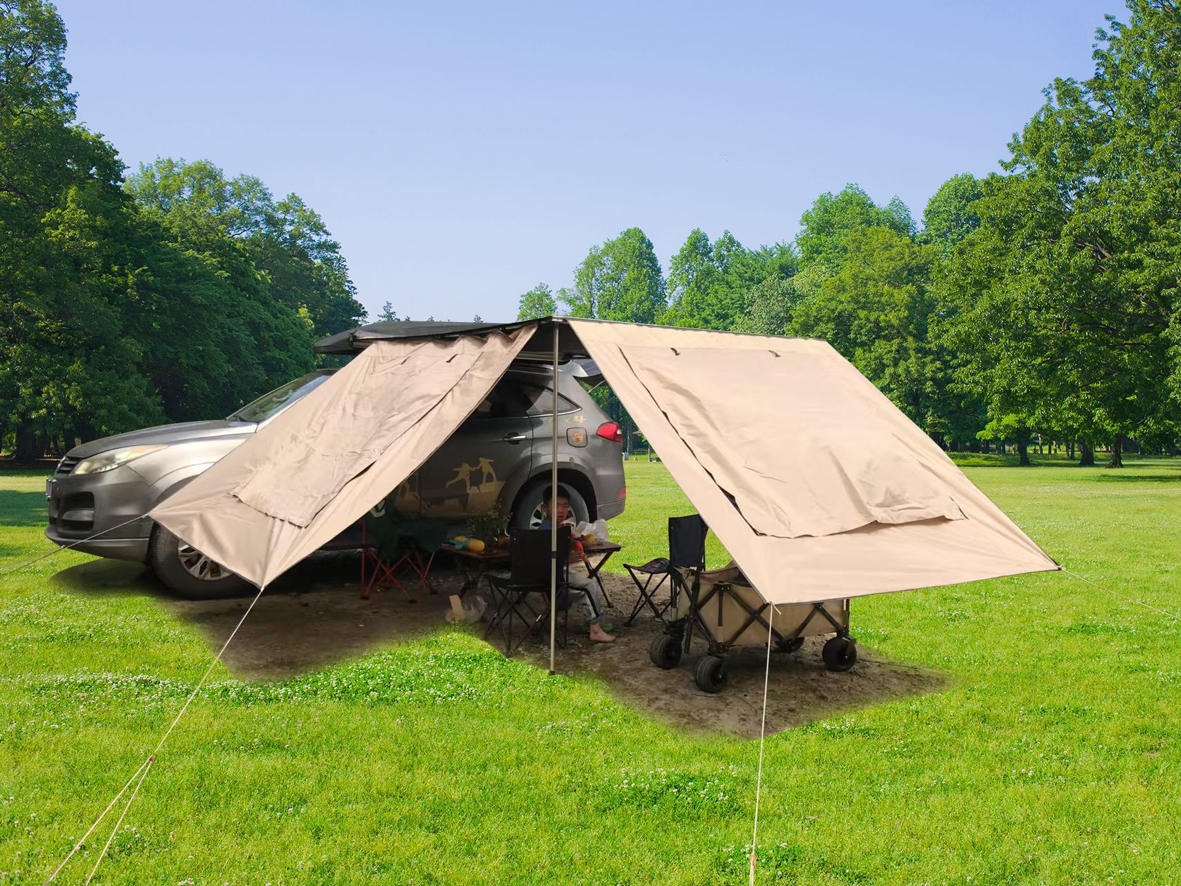 Wholesale Outdoor Car Canopy Side Cloth, Car Side Tent Side Cloth, Sunshade Tent Accessories, Windproof and Rainproof Side Cloth, Heavy Rain Protection