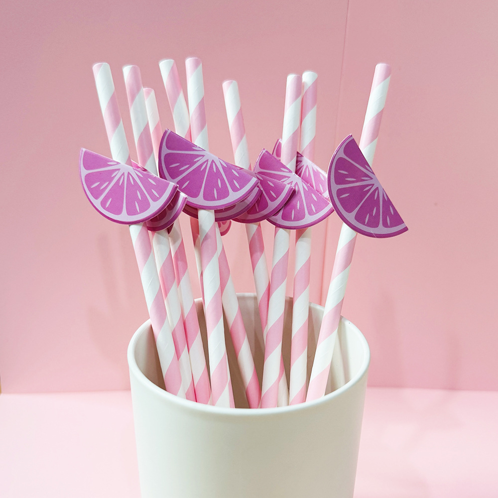 Suministros para fiestas transfronterizas Pajitas de limón de frutas creativas Pajitas de papel desechables Pajitas de bebidas de jugo Spot al por mayor