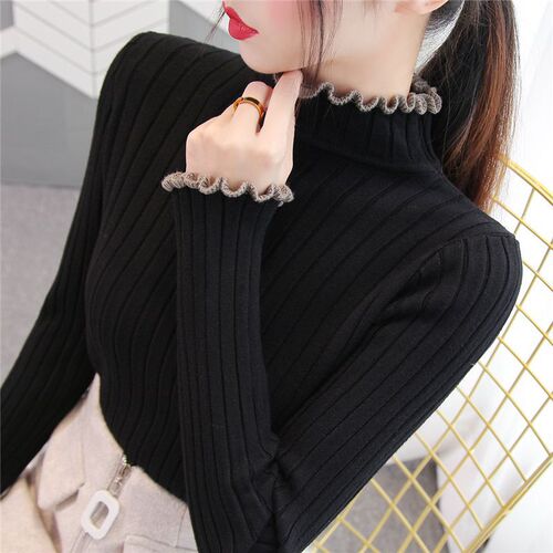 Unlined/Brushed & Thickened Half-Turtleneck Sweater for Women—New Autumn/Winter Long-Sleeved Base Knit Top