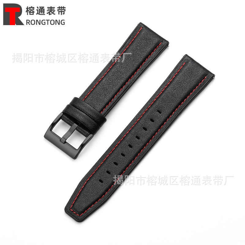 Adecuado para Huawei GT2 Samsung Galaxy suela de goma correa de reloj de cuero correa de muñeca de cuero de microfibra oreja de liberación rápida 20/22mm