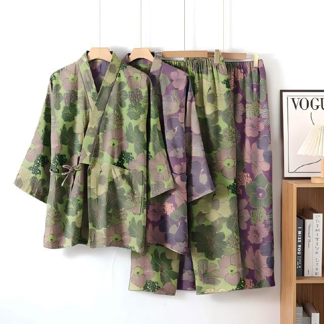 色织提花套装裤系列二复古花棉质纱布有侧兜四季薄款可外穿家居服