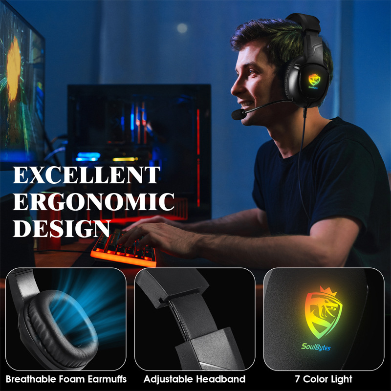 Soulbytes s20ヘッドセット有線rgb発光ヘッドセットコンピュータ競合ps4ヘッドセット|undefined