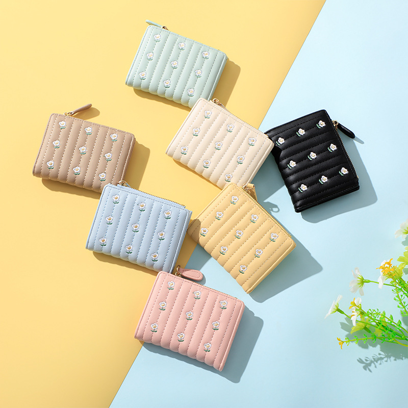 Nueva Carpeta de las mujeres corto simple titular de la tarjeta de verano flor de la cartera transfronteriza cremallera monedero al por mayor
