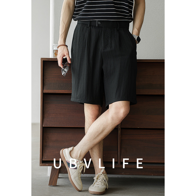 [Business Casual Series] Tencel Lyocell Double Pleated Straight-Leg Quarter Pants Men's 2025 Summer Solid Color Shorts
