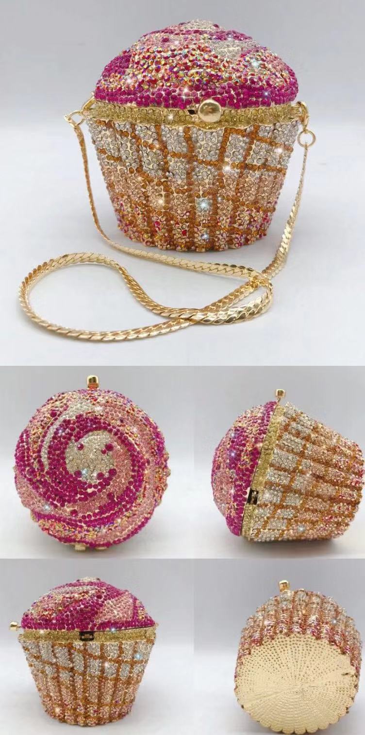 Selección estricta BL085 pastel de papel helado bolsas de diamante llenas de metal bolsas de banquete bolsas de mano de mujer