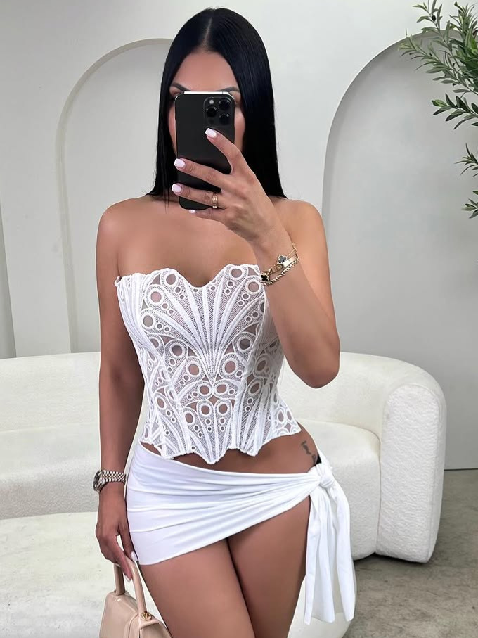 brand fashionable solid color lace design fitted tube top
