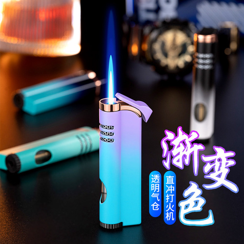 Creative Gradient Color Inflatable Windproof Lighter Blue Flame Personalized Men's Igniter Practical Gift Engraving and Printing LOGO