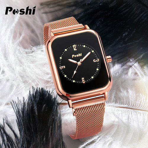 POSHI new fashion women's watch casual square quartz women's watch mesh belt student watch women's watch