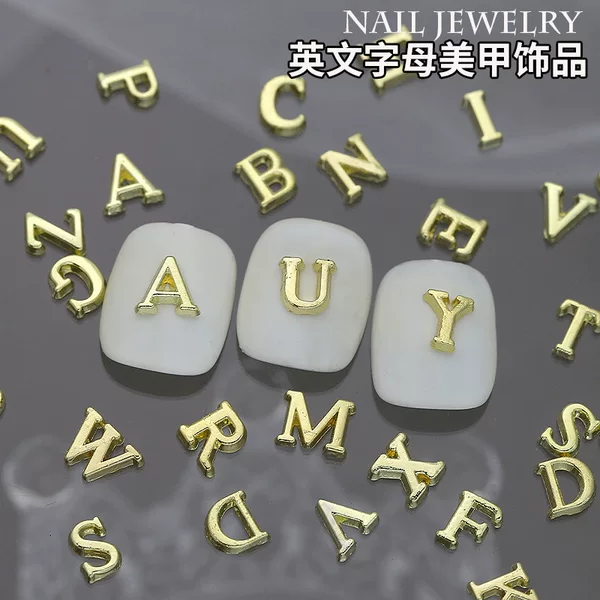 Nails simple 26 English letters nail art accessories diy metal alloy three-dimensional decorative nail drill jewelry wholesale