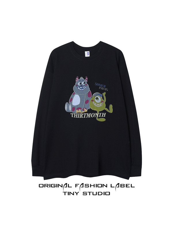 CX0434 Autumn 2025 trendy brand, featuring a cute animal print, 260g heavyweight pure cotton oversized long-sleeve t-shirt
