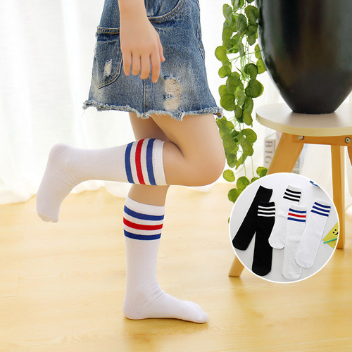 Children's knee-high socks, girls' tall socks, spring and autumn student long socks, over-the-knee boys' sports cotton socks, football socks
