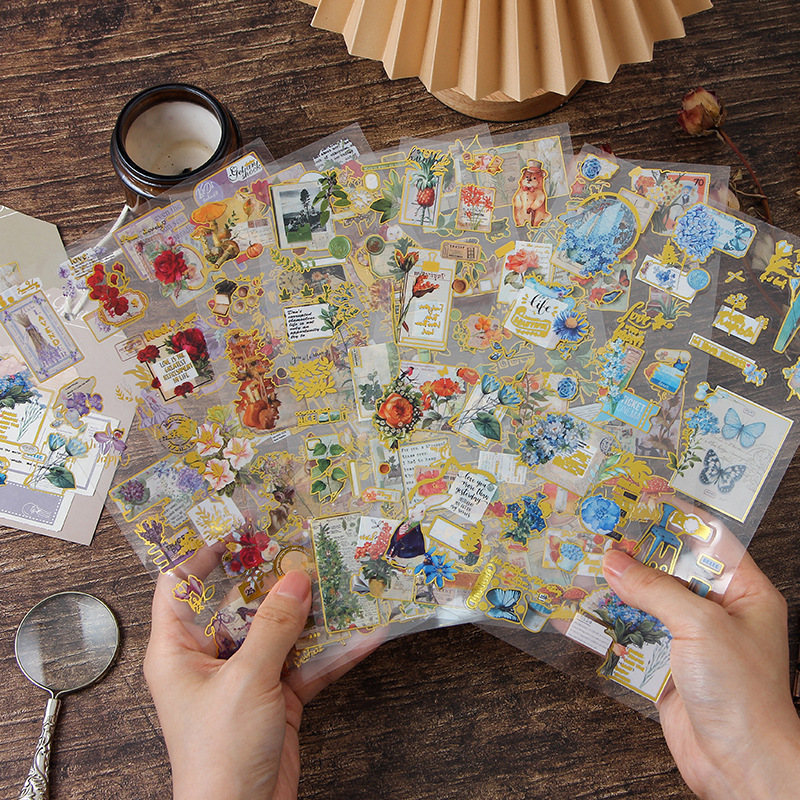 Serie de periódicos transparentes impermeables pegatinas de mascotas DIY decoración de cuentas pegatinas florales retro pegatinas de estampado de plantas