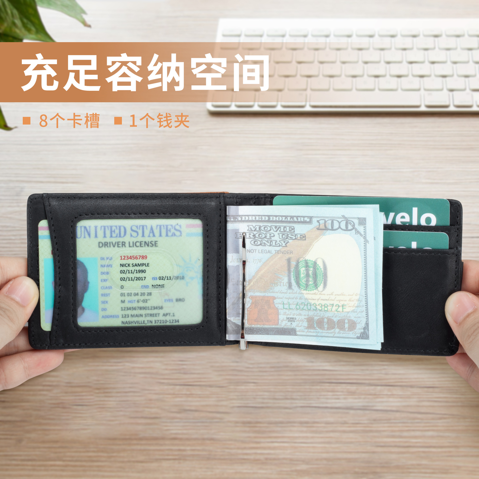 Cartera Bifold Multifuncional con Bloqueo de Color para Hombre, con Protección RFID Anti-Robo, Tarjetero, Monedero para Billetes, Ultrafina, de Cuero Genuino, para Negocios