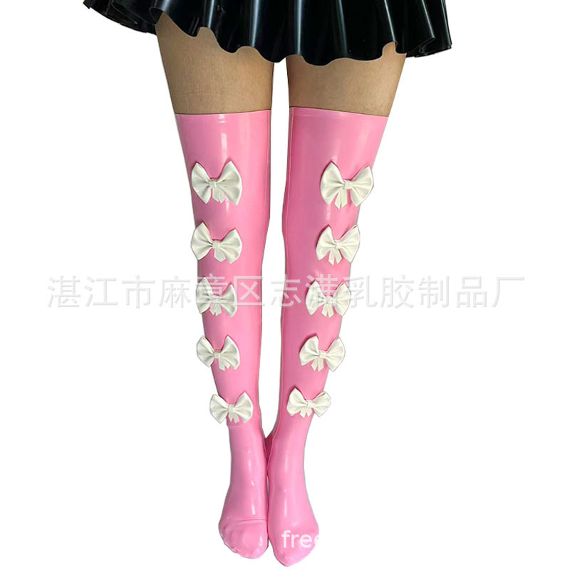 Malaysia Imported Natural Latex Fetish Latex Latex Stockings High Elastic Splicing Socks Pink Bow Malaysia Imported Natural Latex Fetish Latex Latex Stockings High Elastic Splicing Socks Pink Bow