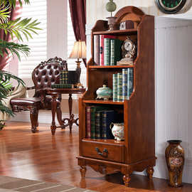 全实木美式小书柜客厅书报架欧式书架复古展示柜落地免安装现货