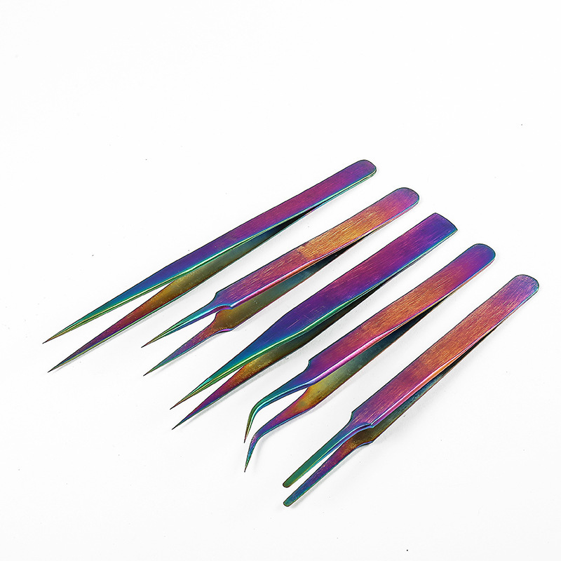 电镀炫彩镊子不锈钢镊子 直头 弯头 炫彩镊子 压边精密镊子