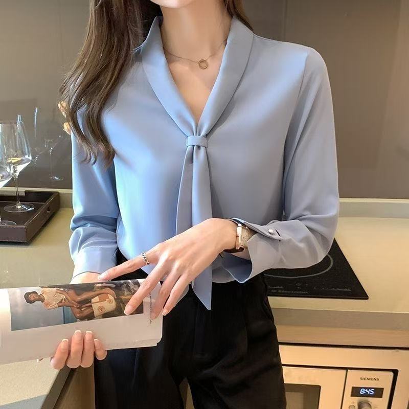 春秋の新型の女性教師のホワイトカラーは職業服のシフォンの大衆を訓練してやせている気質の女神のフランス式の長袖のシャツを現します。|undefined