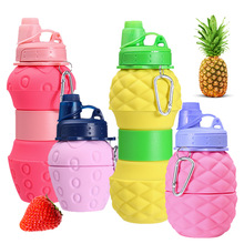 跨境新品水果折叠水瓶 硅胶菠萝草莓水杯 创意户外可伸缩运动水壶