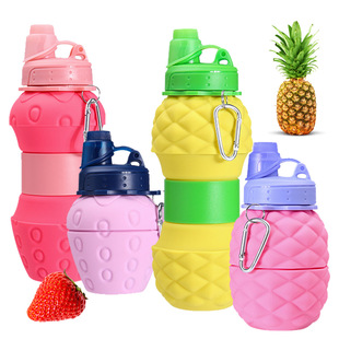 New fruit folding water bottle silicone pineapple strawberry water cup creative outdoor retractable sports kettle