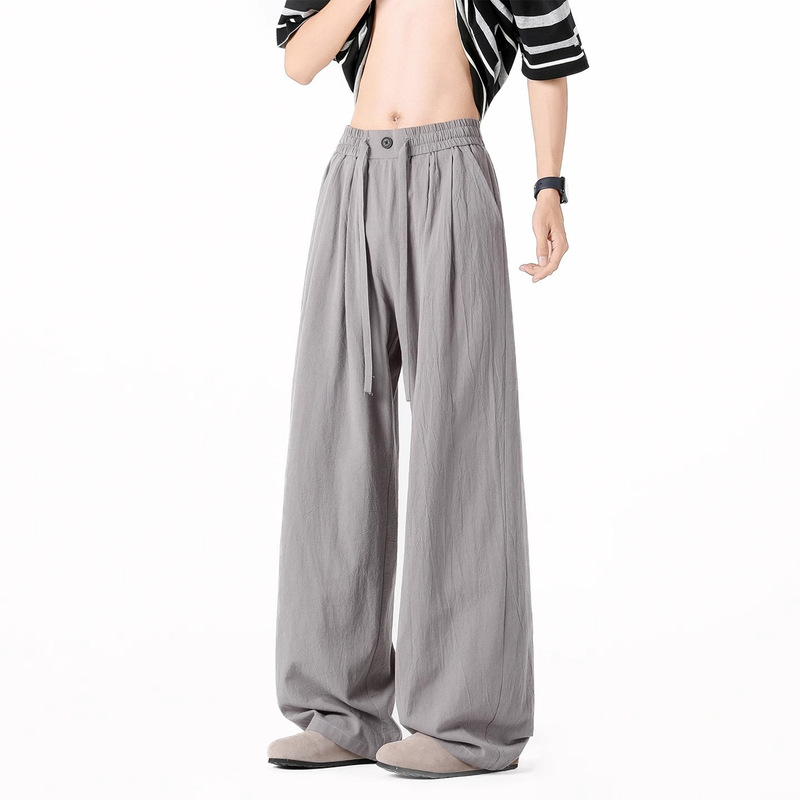 Summer Thin Cotton and Linen Pants for Men, Loose Straight Casual Versatile Mid-Waist Wide-Leg Long Pants with Drape and Breathability, Yamamoto Pants