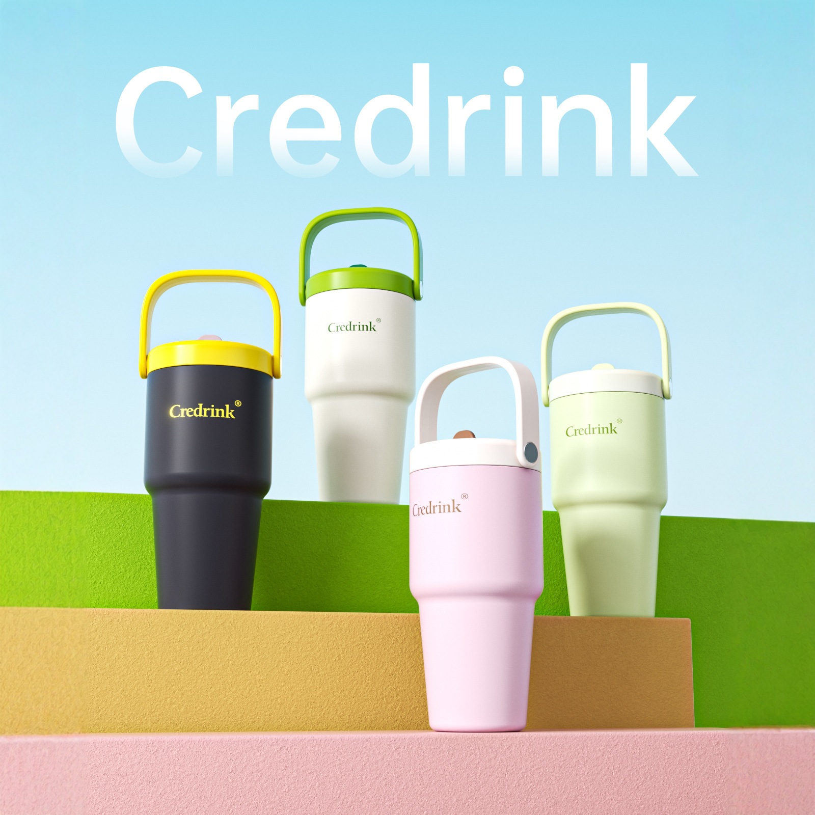 亚马逊新品便携提手双饮汽车杯定制 304不锈钢冰霸杯车载保温杯