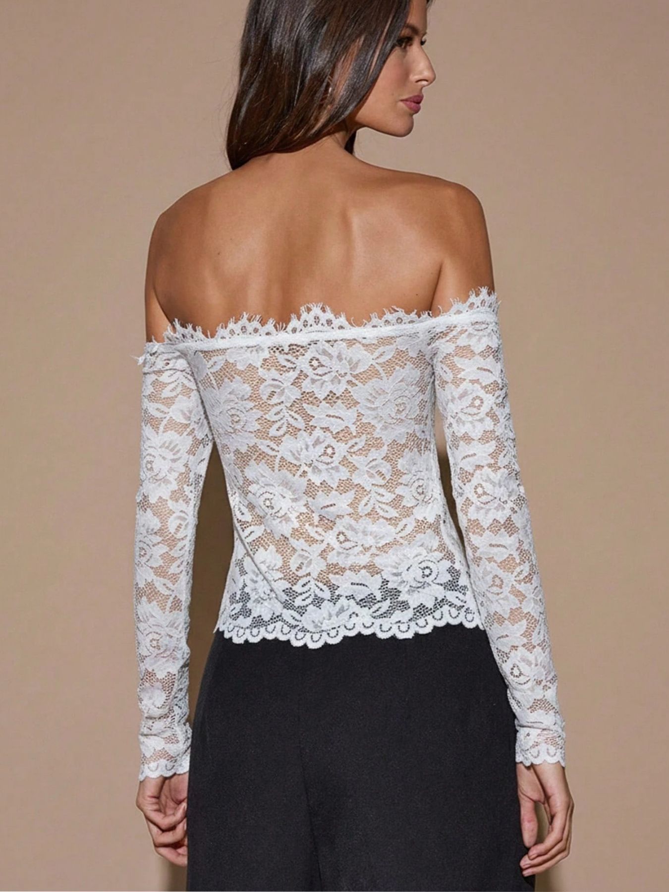 Spring/Summer Women's White Off-Shoulder Long Sleeve French Retro Lace Shirt Top_ecoleips.com