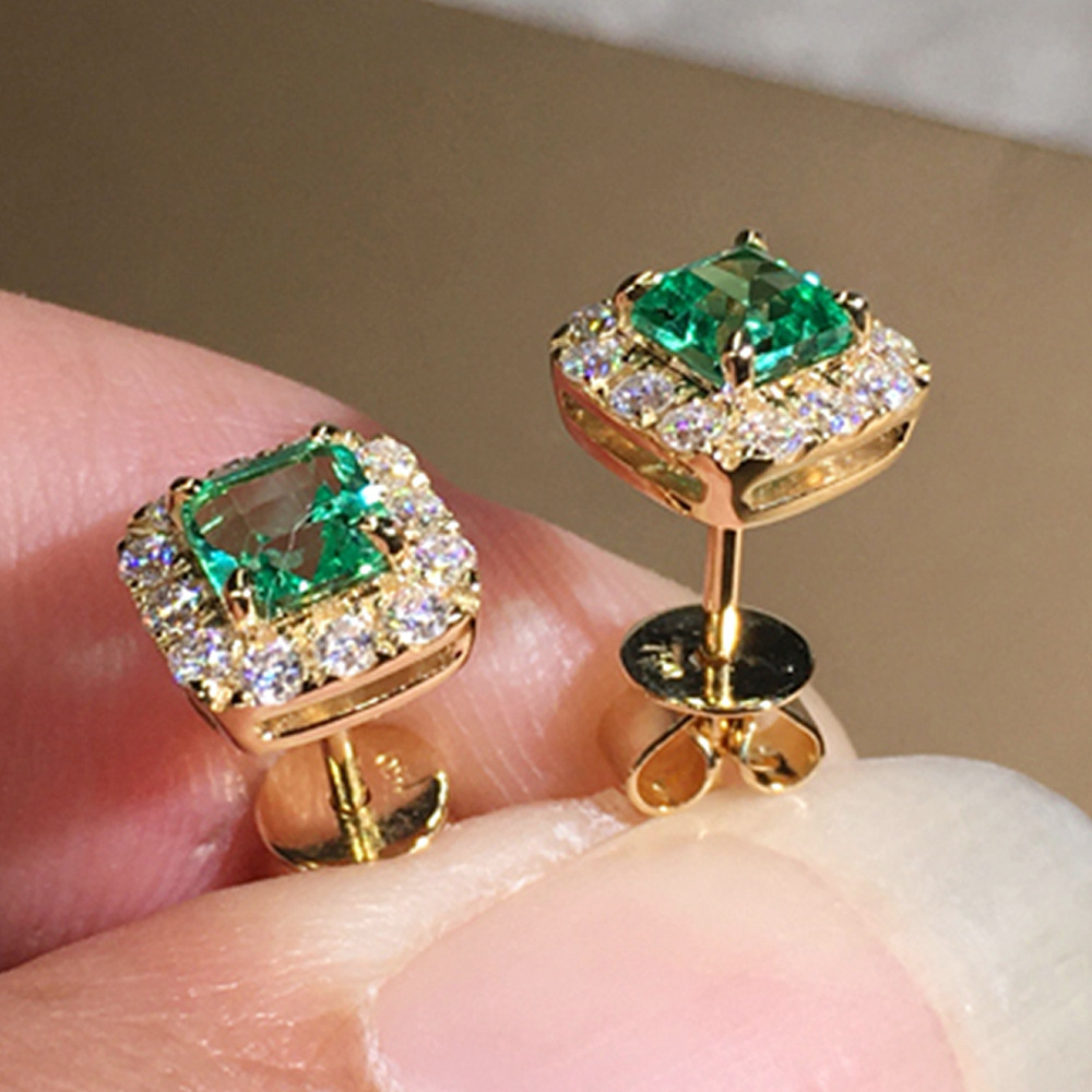 1 Pair Lady Square Inlay Copper Zircon Ear Studs display picture 1