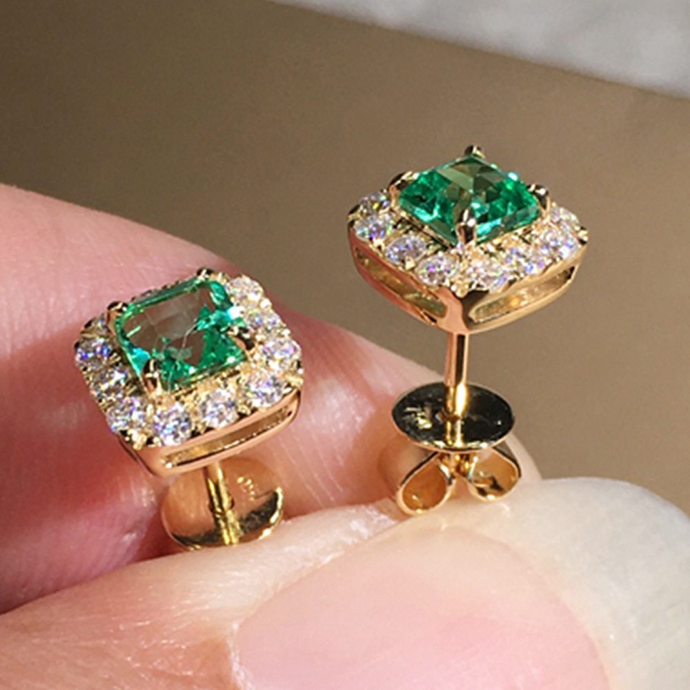 5g Weight Zircon Inlay Material Ear Studs Classification 1 Pair Lady Square Inlay Copper Zircon Ear Studs