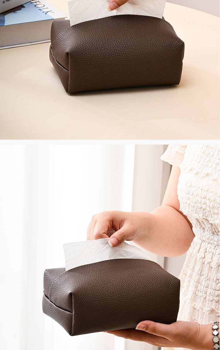 Light luxury small lychee pattern tissue storage box, solid color leather tissue bag, modern minimalist waterproof tissue box for living room