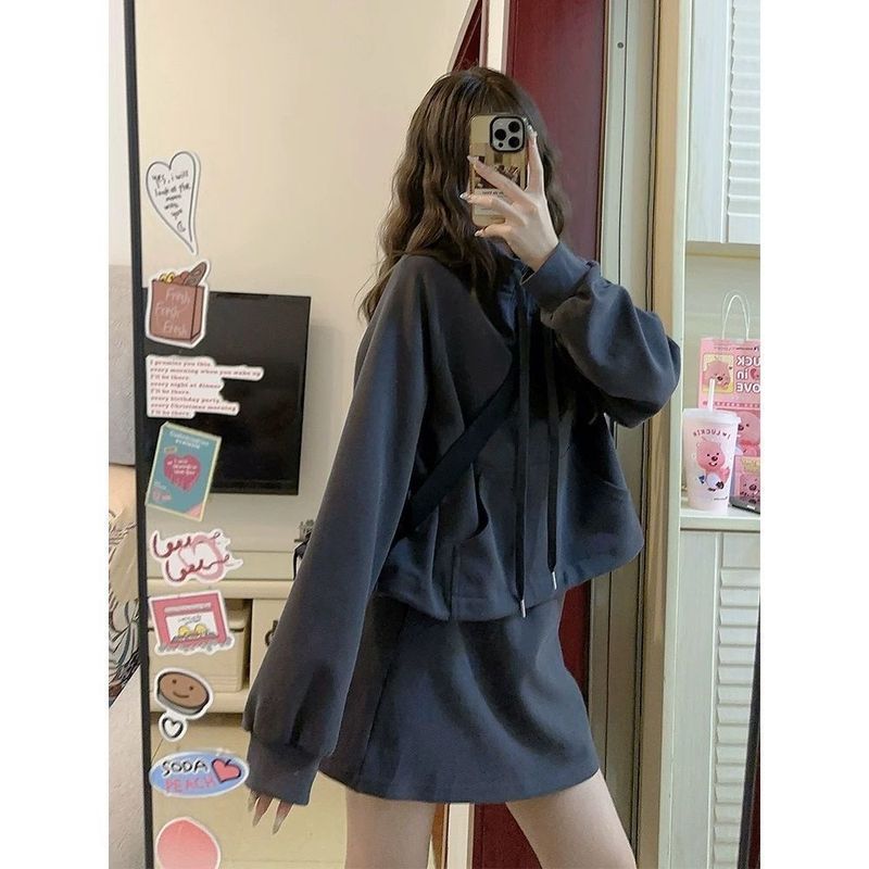 网红爆款显瘦时尚套装女2025长袖上衣+半裙两件套装减龄洋气穿搭|undefined
