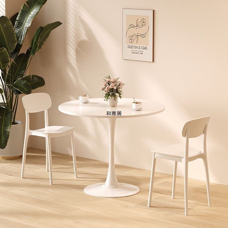 Trendy White Nordic-Style Small Round Meeting Table, Coffee Shop Table and Chair Set, Tulip Dining Table