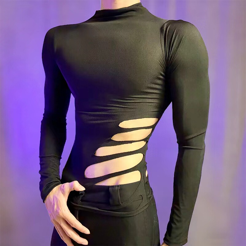 Lobe Sexy Intimates Black Cut Out Tight Top Half Turtleneck Slim Fit Slimming Look Gay Dating Temptation Clothes