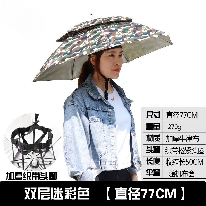 Outdoor Fishing umbrella, rain and rain dual-use umbrella cap, tea picking sun hat, umbrella folding large head wearing umbrella cap, silver plastic cap, bucket hat