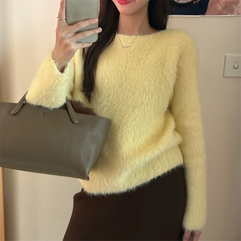韩系软糯仿水貂绒套头毛衣女2025秋新款慵懒高级感针宽松织衫上衣